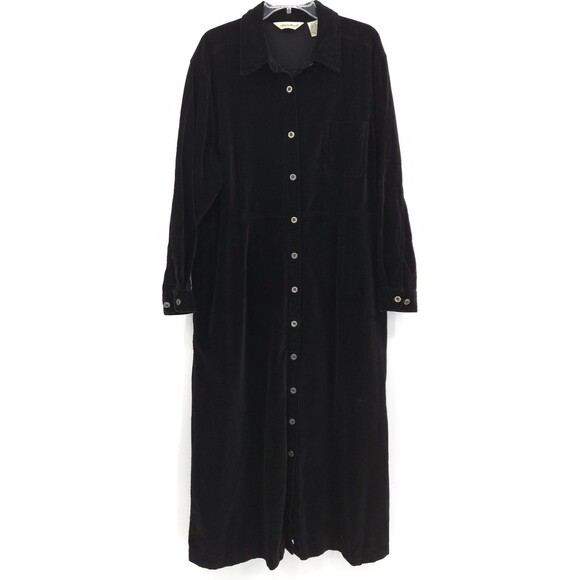Eddie Bauer womens black velvet maxi shirt dress Size XXL long sleeve button up - Picture 1 of 9